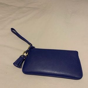 Blue leather wristlet wallet